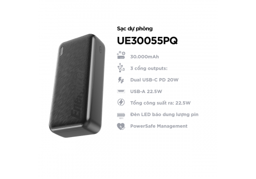 Pin Sạc Dự Phòng Energizer UE30055PQBK – 30.000 mAh, 22,5W PD + QC – Sạc Nhanh, 3 Cổng, Năng Lượng Bền Bỉ - Ảnh 8