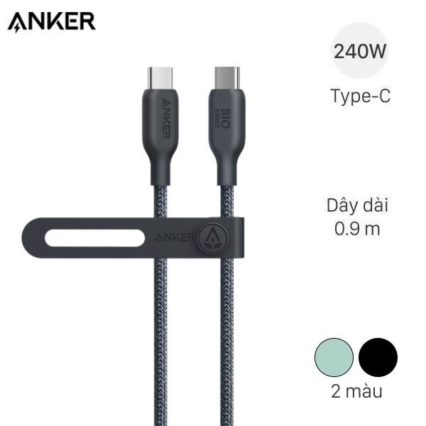 Cáp Anker 543 USB-C → USB-C Bio-Braided 0.9 m (Model A80E5)