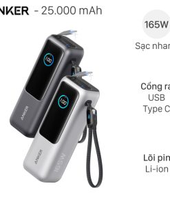 Pin Dự Phòng Anker 25.000mAh 165W Tích Hợp Cáp Rút Gọn A1695 – Sức Mạnh Đỉnh Cao Cho Mọi Thiết Bị