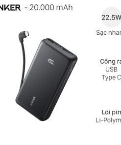 Anker Zolo Powerbank 20.000 mAh 22.5 W (Model A110E) – Pin dự phòng dung lượng lớn, sạc nhanh đa thiết bị