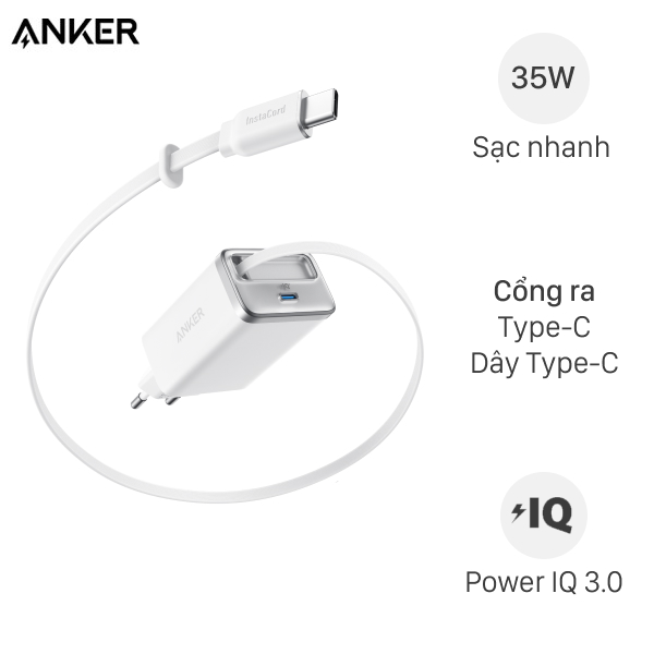 Sạc Anker Nano 35W (Tích Hợp Cáp USB-C Rút Gọn) - A2658