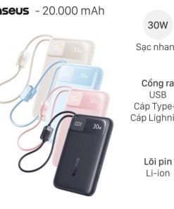 Pin sạc dự phòng Baseus Comet Pro E0027Y 20,000 mAh – Sạc nhanh PD/QC 3.0 30 W, Type-C, kèm cáp Lightning & Type-C