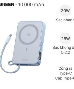 Pin sạc dự phòng UGREEN PB773 Magnetic Qi2.2 Type-C PD 30W – Sạc không dây nhanh, nhỏ gọn và tiện dụng